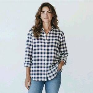 Grayson Shirt Womens Size 04 (Large) Long Sleeve Button Up Blue & Ivory Plaid